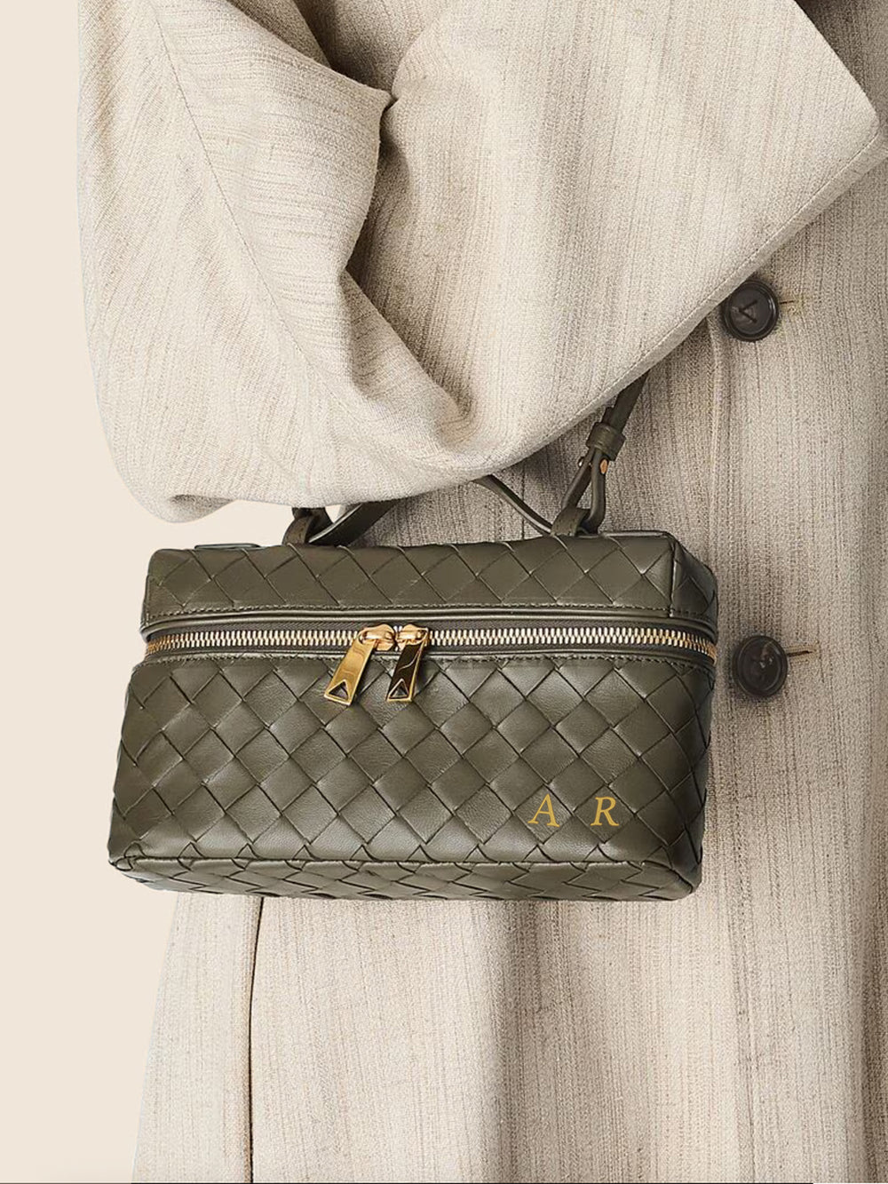 Lianaa – Woven Genuine-Leather Bag, Practical Size with Hand-Painted Initials - XSESWARY