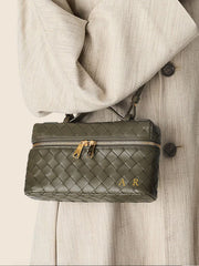 Lianaa – Woven Genuine-Leather Bag, Practical Size with Hand-Painted Initials - XSESWARY