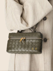 Lianaa – Woven Genuine-Leather Bag, Practical Size with Hand-Painted Initials - XSESWARY