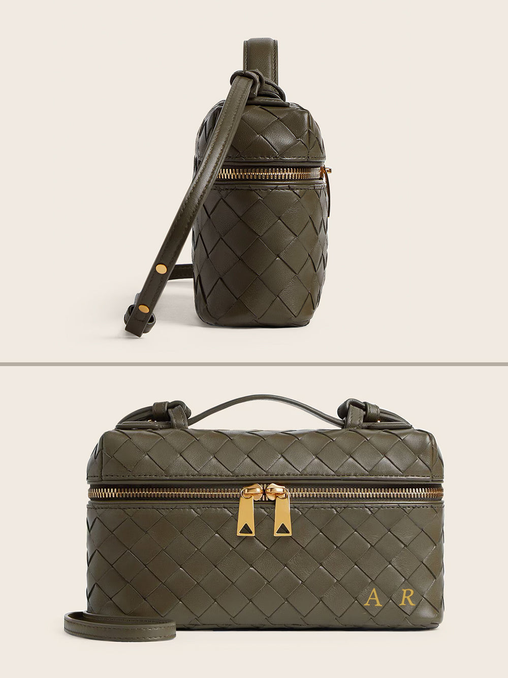 Lianaa – Woven Genuine-Leather Bag, Practical Size with Hand-Painted Initials - XSESWARY