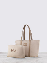 Book Canvas Tote Bag with small Pouch Biege embroidery