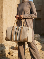 حقيبة سفر، صالة ألعاب رياضية، عطلة نهاية الأسبوع، مطبوعة باللون البيج، متعددة الأحجام