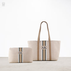 Book Canvas Tote Bag with small Pouch Biege Print - XSESWARY