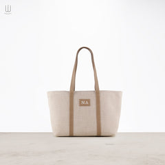 Book Canvas Tote Bag with small Pouch Biege embroidery - XSESWARY