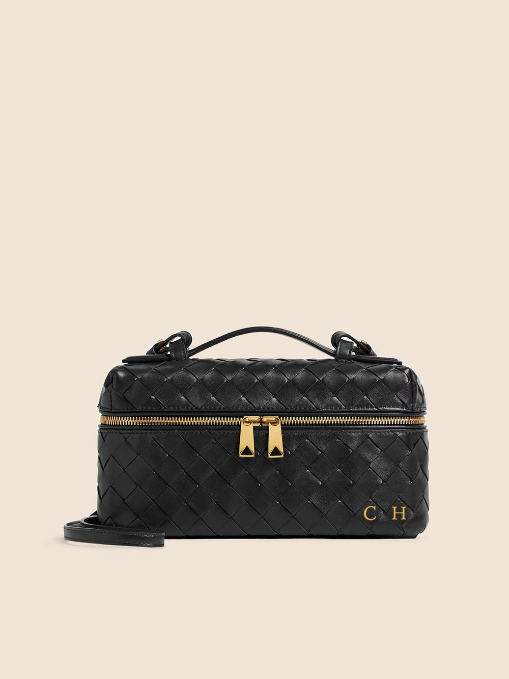 Lianaa – Woven Genuine-Leather Bag, Practical Size with Hand-Painted Initials - XSESWARY