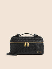 Lianaa – Woven Genuine-Leather Bag, Practical Size with Hand-Painted Initials - XSESWARY