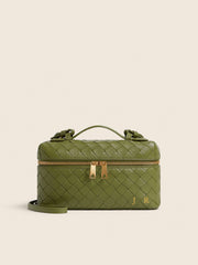 Lianaa – Woven Genuine-Leather Bag, Practical Size with Hand-Painted Initials - XSESWARY