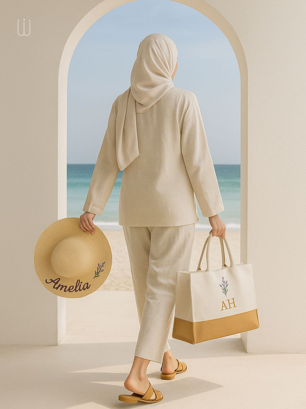 Customized summer set hat and bag with a birth flower design. - XSESWARY