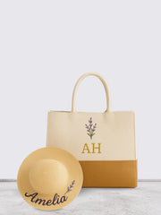 مجموعة قبعة وحقيبة صيفية مخصصة بتصميم زهرة الميلاد.