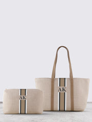 Book Canvas Tote Bag with small Pouch Biege Print