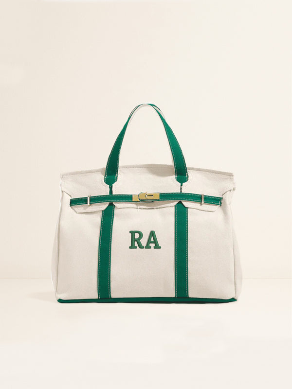 Kally Personalized Canvas Tote Bag – Custom Initials Embroidered