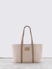 Book Canvas Tote Bag with small Pouch Biege embroidery