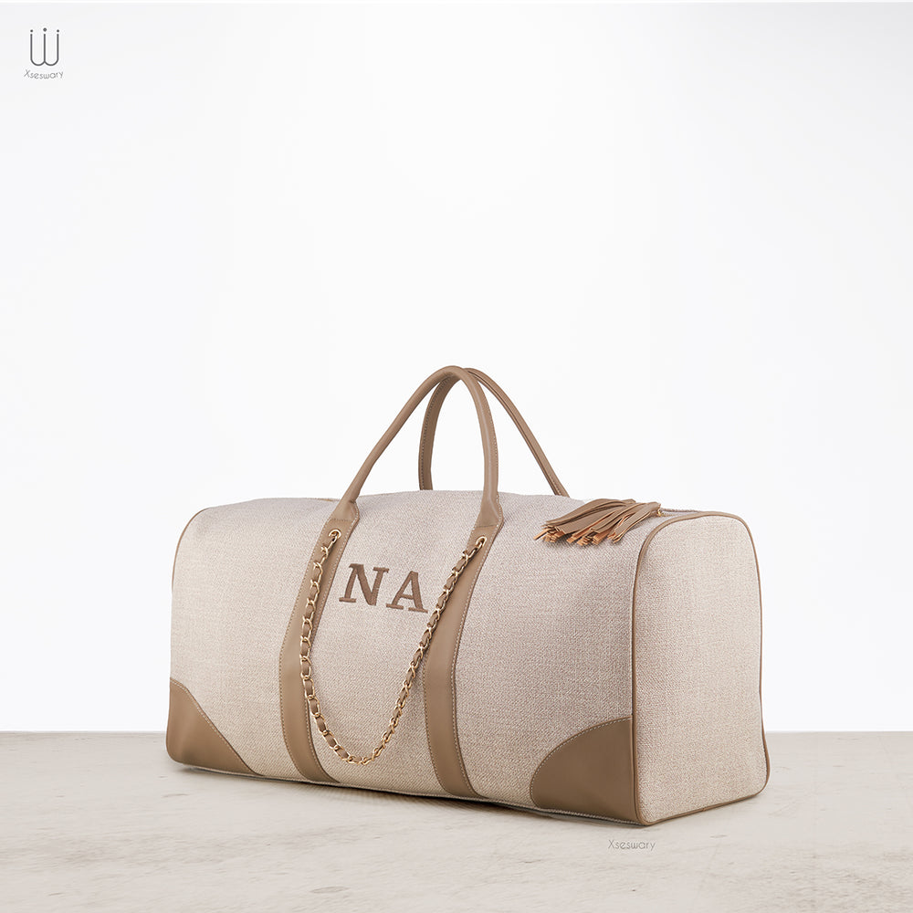 Travel , Gym , Weekender Bag Beige embroidery Multi Size - XSESWARY