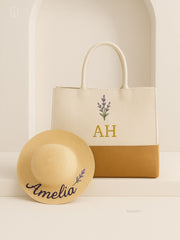 Customized summer set hat and bag with a birth flower design. - XSESWARY