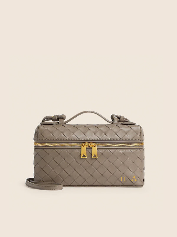 Lianaa – Woven Genuine-Leather Bag, Practical Size with Hand-Painted Initials