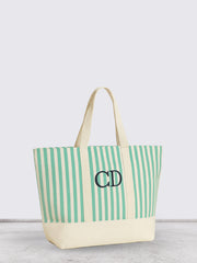 Striped monogram tote