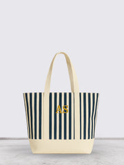 Striped monogram tote