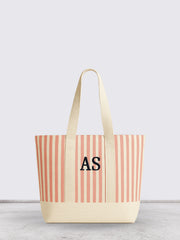Striped monogram tote