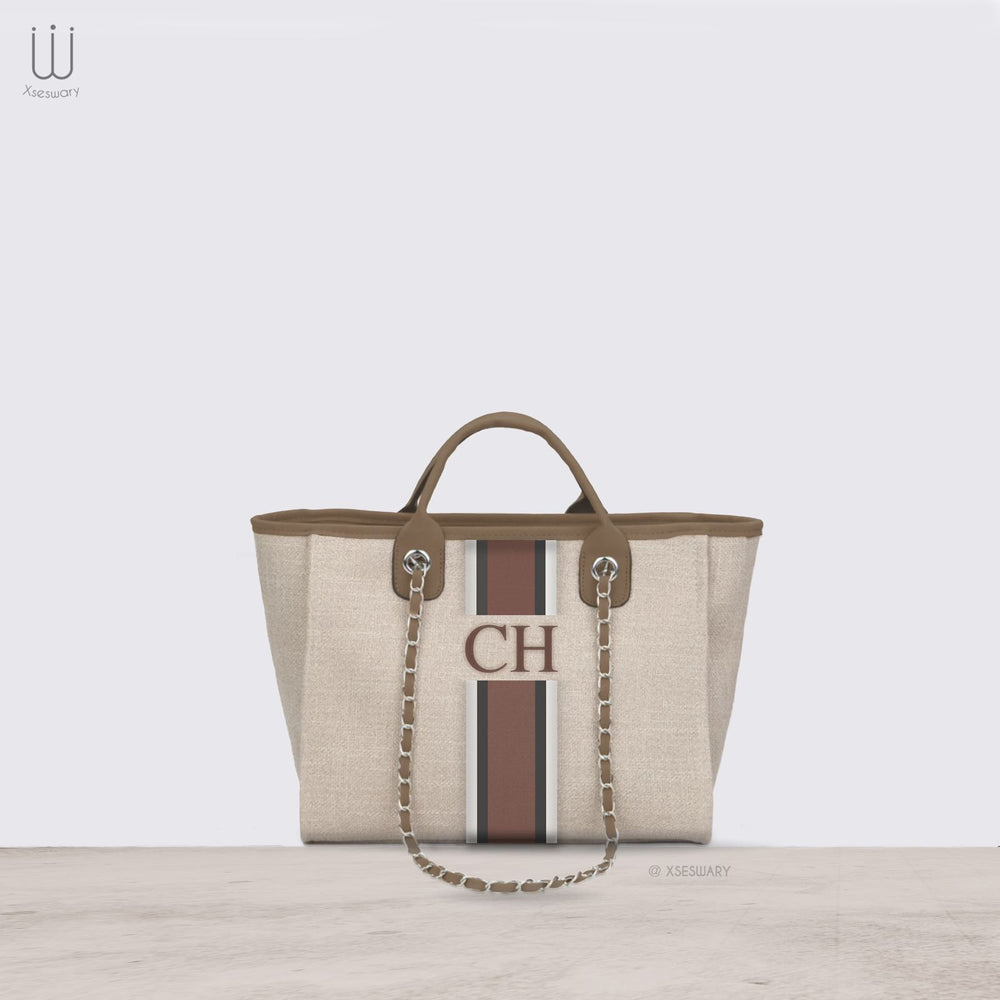 Canvas Tote Bag Brown Strip - XSESWARY